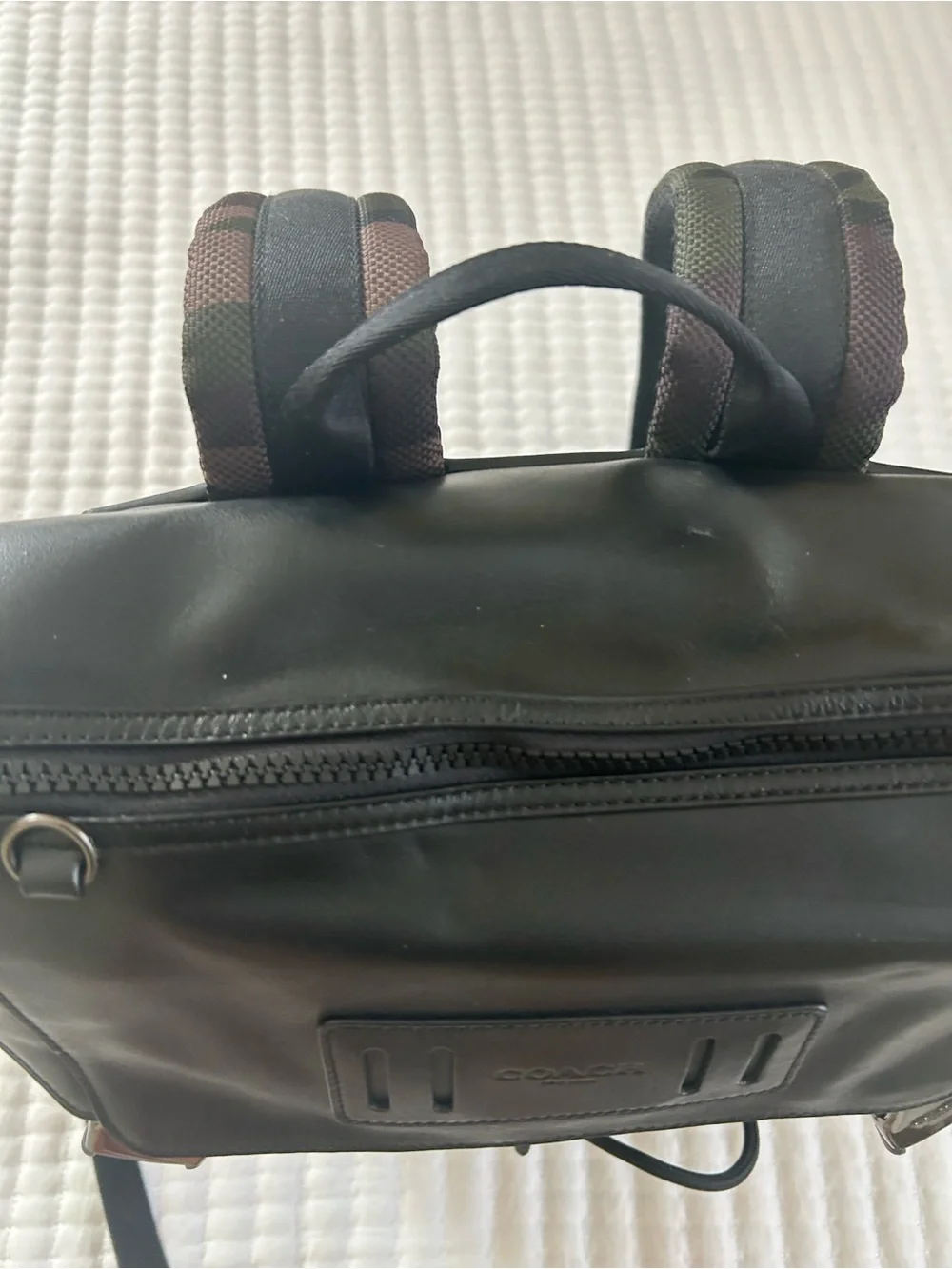 Coach Camouflage Drawstring Backpack w/ leather accents Black, Brown, Green